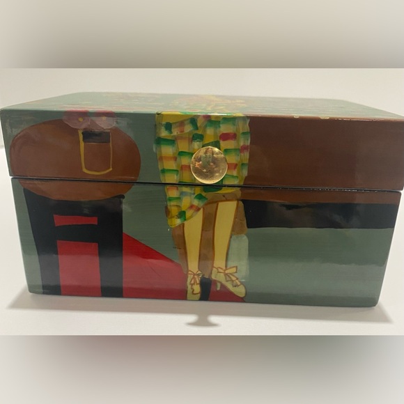 Asian Hand-Painted Lacquer Wood Box Jewelry Japanese Chinese Oriental Hinge Lid - Picture 15 of 16